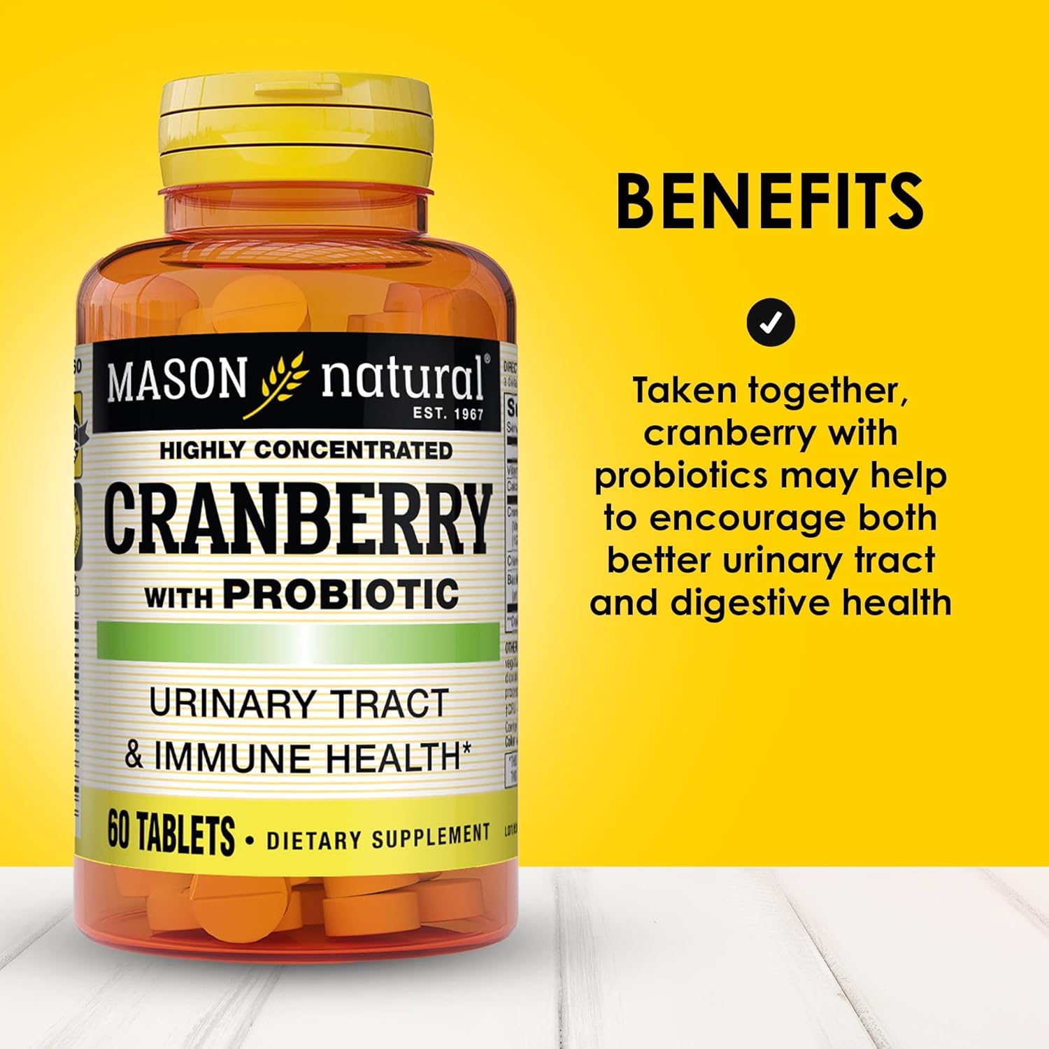 MASON NATURAL Cranberry Probiotic Tablets - 2 Month Supply for Immune & Urinary Health