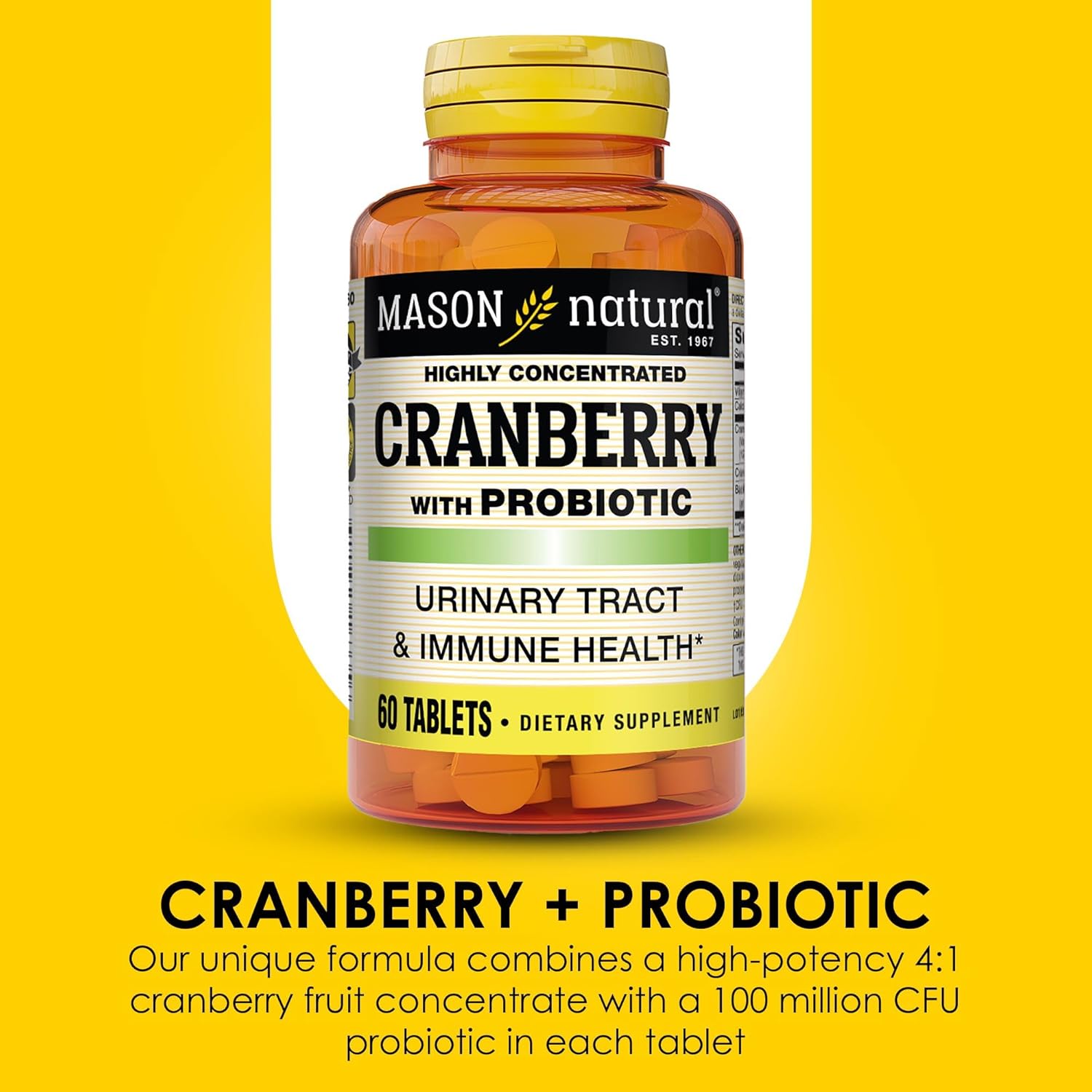 MASON NATURAL Cranberry Probiotic Tablets - 2 Month Supply for Immune & Urinary Health