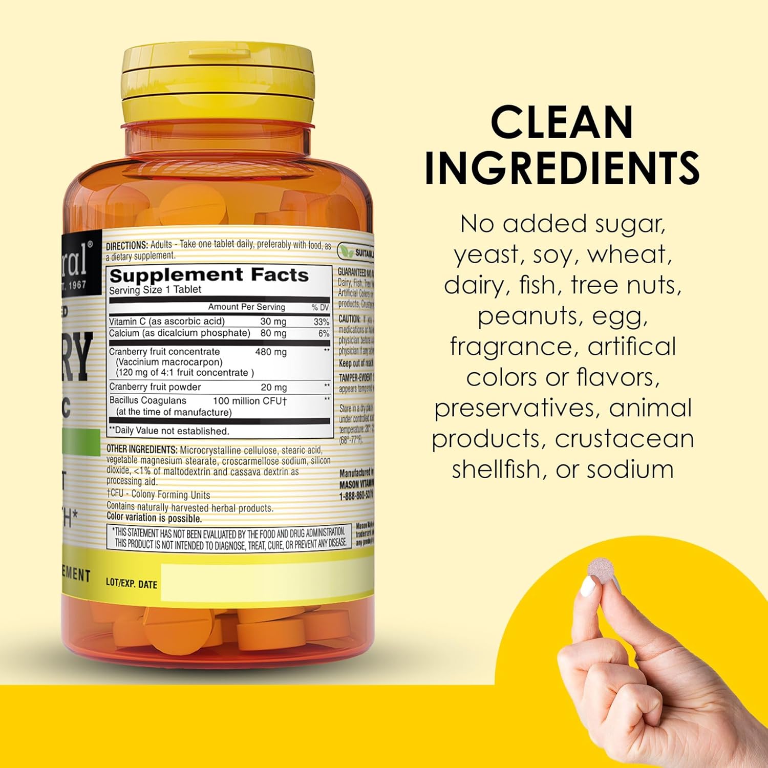 MASON NATURAL Cranberry Probiotic Tablets - 2 Month Supply for Immune & Urinary Health