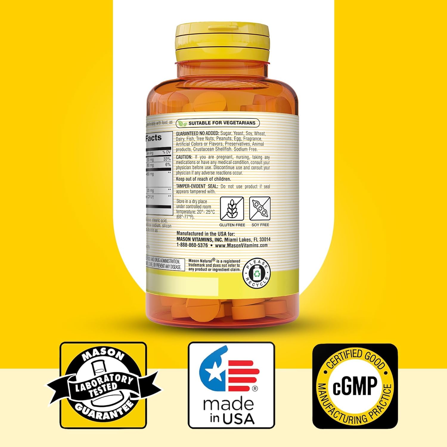 MASON NATURAL Cranberry Probiotic Tablets - 2 Month Supply for Immune & Urinary Health