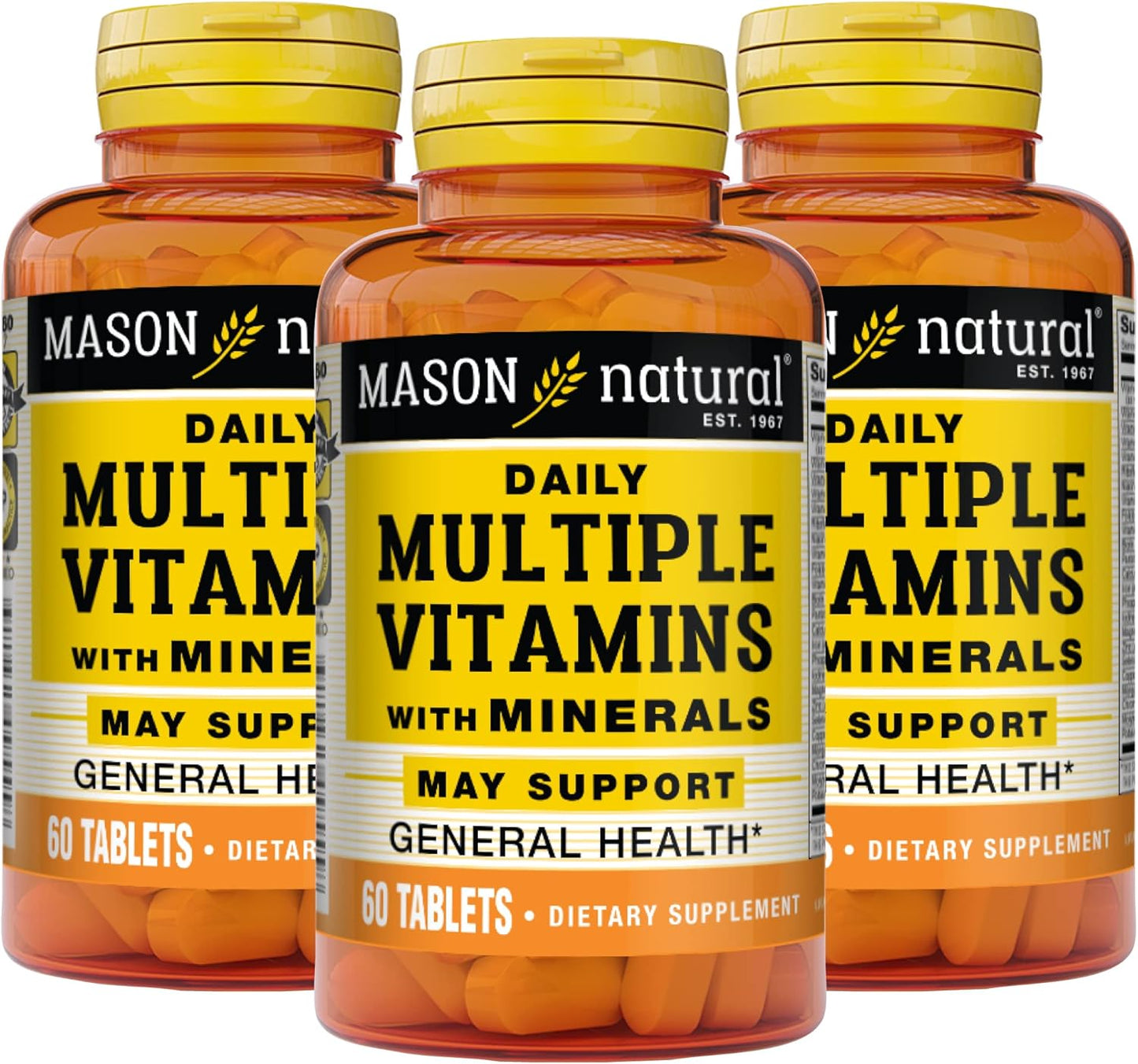 MASON NATURAL Daily Multiple Vitamins with Minerals - Complete Multivitamin with 24 Essential Nutrients for Overall Health, 180 Tablets