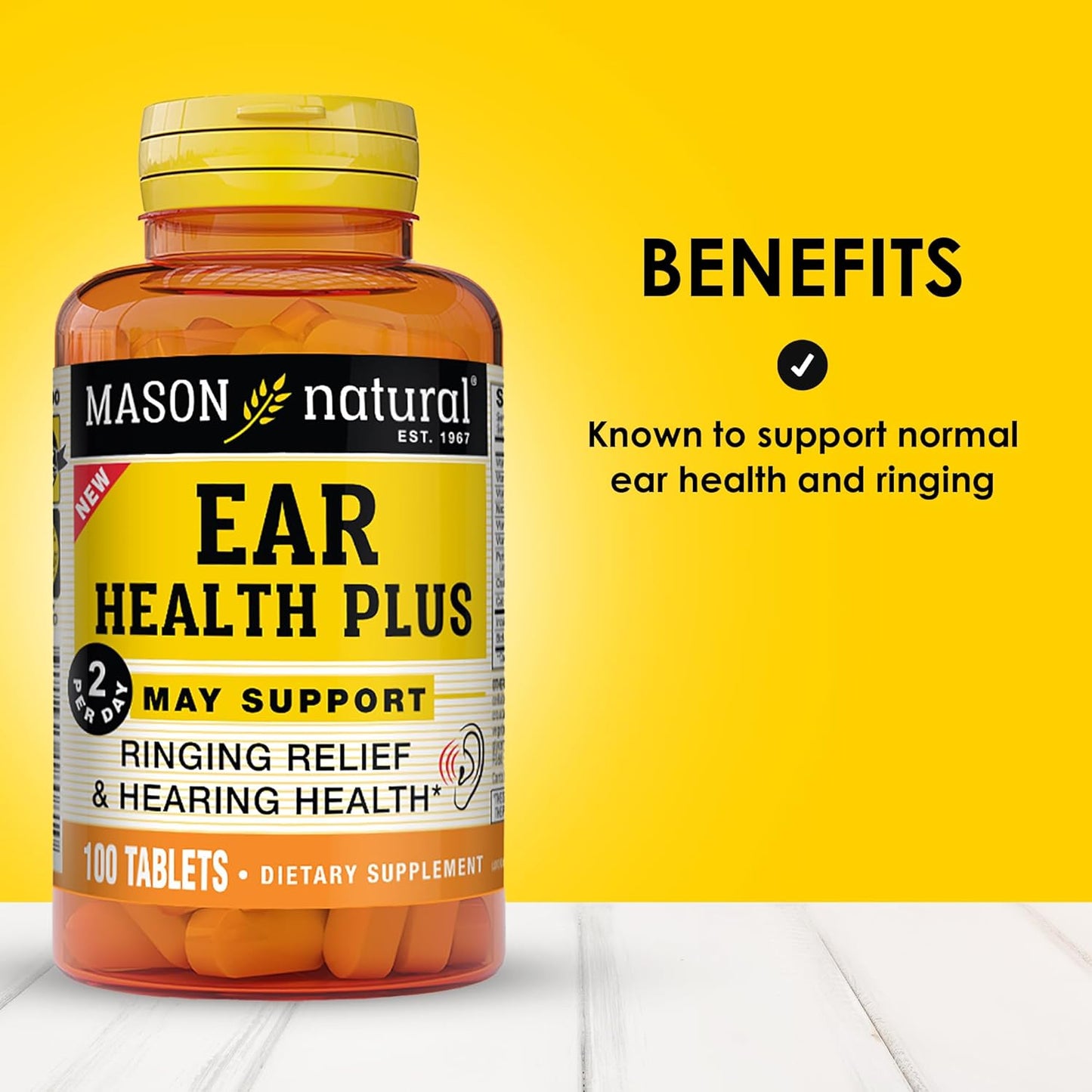 MASON NATURAL Ear Health Plus Supplement with B Vitamins - 50 Day Supply for Normal Ear Health and Ringing Relief