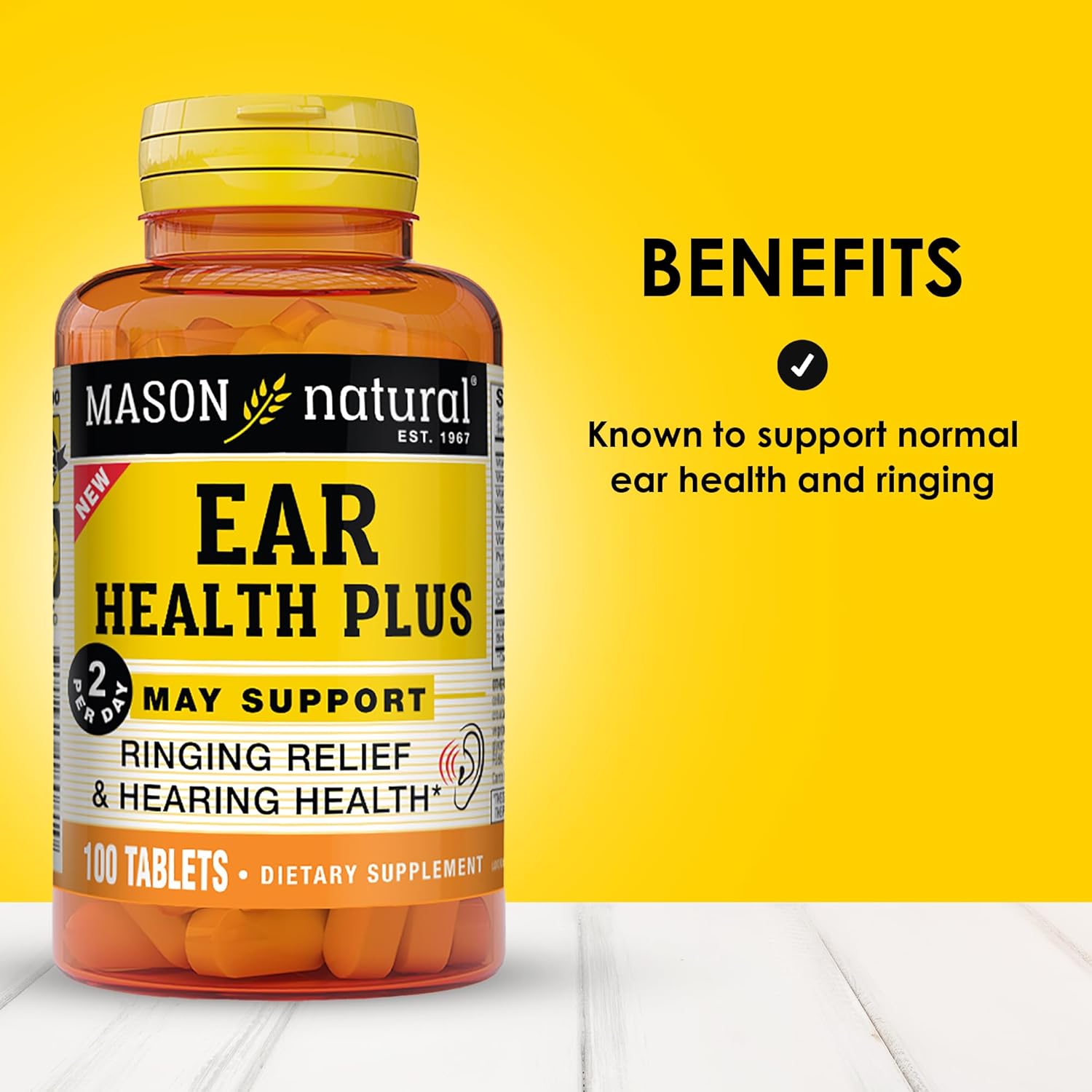 MASON NATURAL Ear Health Plus Supplement with B Vitamins - 50 Day Supply for Normal Ear Health and Ringing Relief