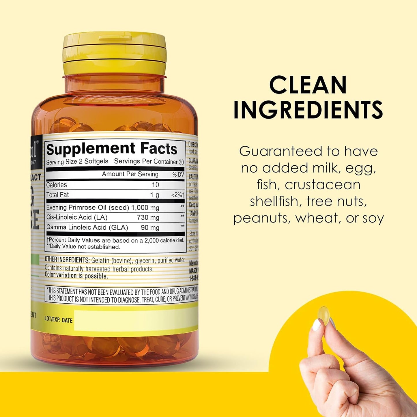 MASON NATURAL Evening Primrose Oil Softgels - 1 Month Supply for Women's Health - Dietary Supplement