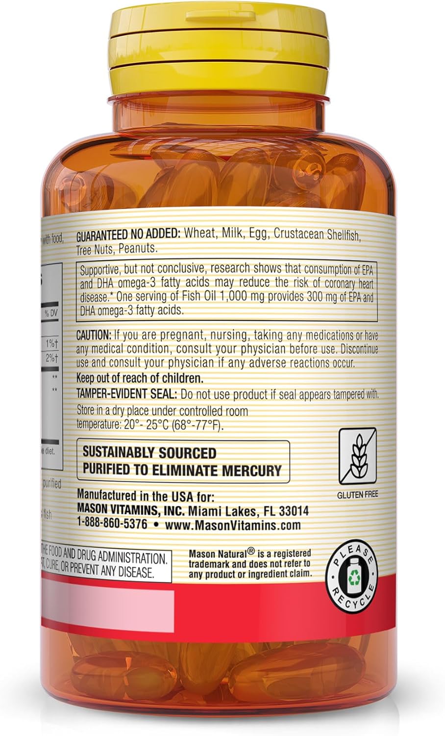 Mason Natural Fish Oil Omega-3 Softgels 1000mg Dietary Supplement