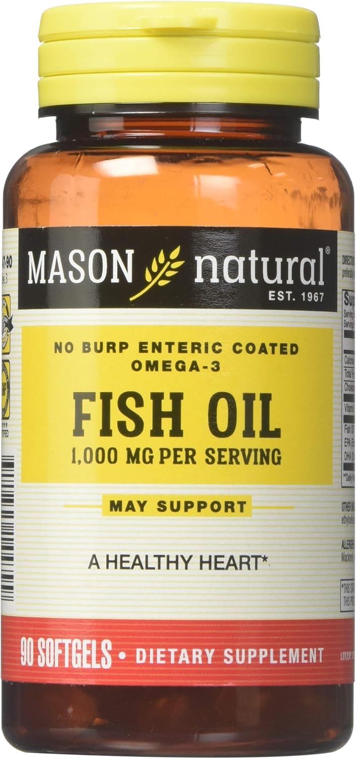 Mason Natural Fish Oil Softgels, 1000 Mg, No Burp Formula - 90 Count