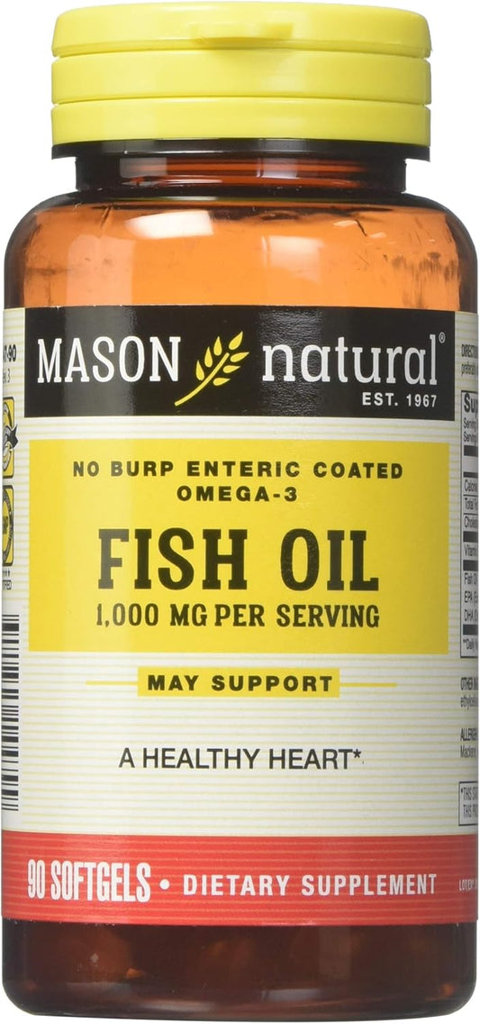 Mason Natural Fish Oil Softgels, 1000 Mg, No Burp Formula - 90 Count