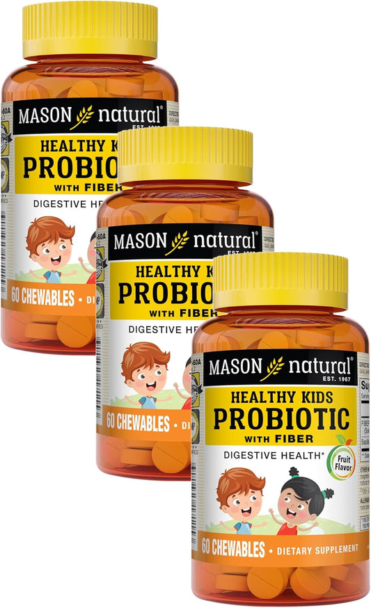 Mason Natural Kids Probiotic with Fiber Chewables - Promote Healthy Digestion & Gut Health, 60 Count (Pack of 3)
