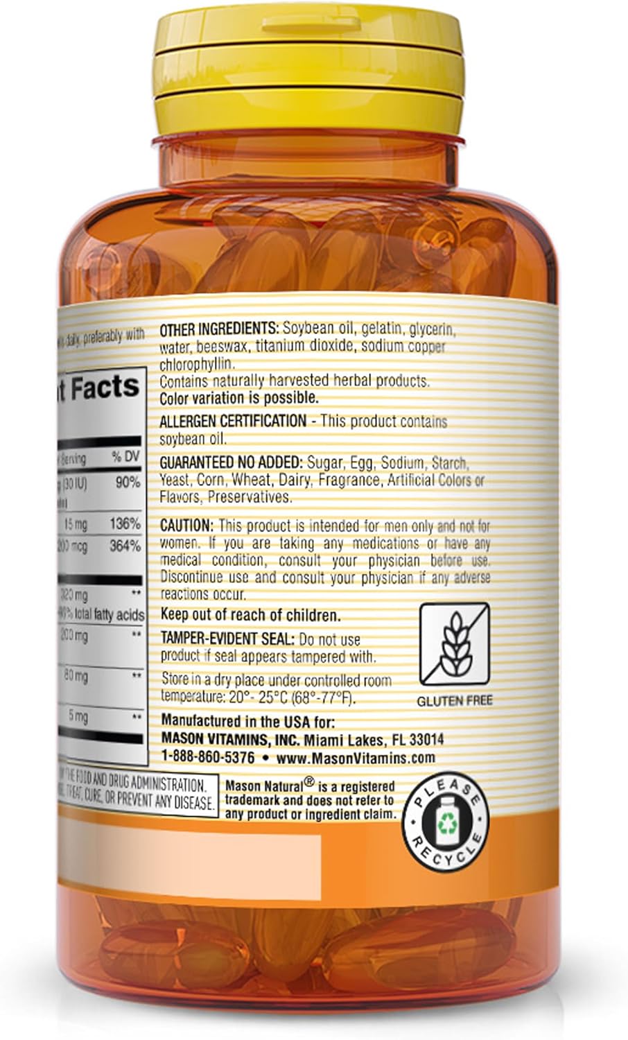 MASON NATURAL Prostate Health Supplement with Saw Palmetto, Nettle Root & Pumpkin Seed Oil - Promotes Prostate Function*, 60 Softgels