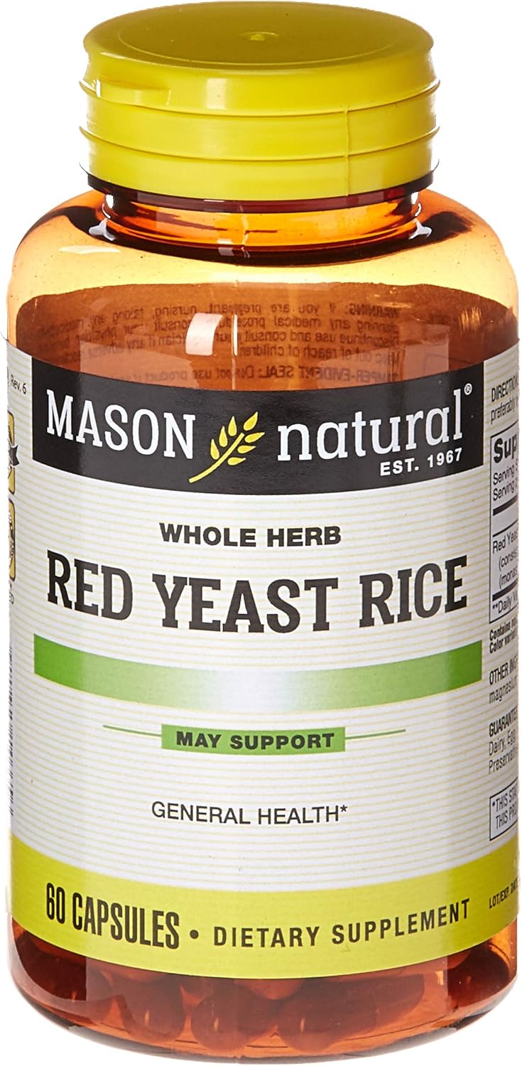 Mason Natural Red Yeast Rice 1200mg 60 Count (Pack of 3) Herbal Supplements for Cholesterol and Circulation Support