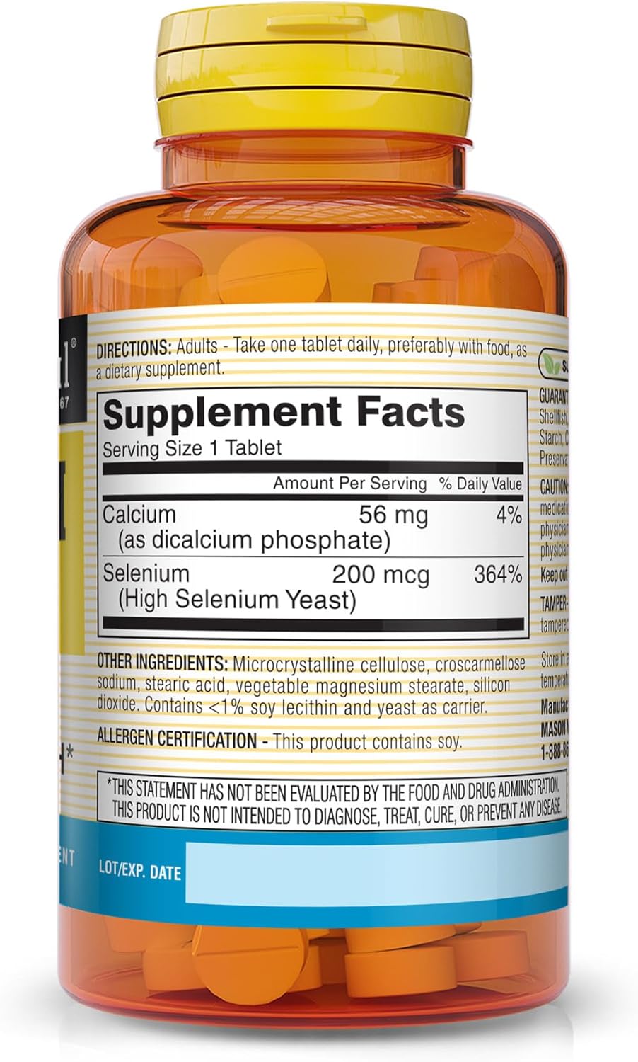 Mason Natural Selenium 200mcg Tablets - Antioxidant Supplement for Immune & Prostate Health - Pack of 180 Tablets