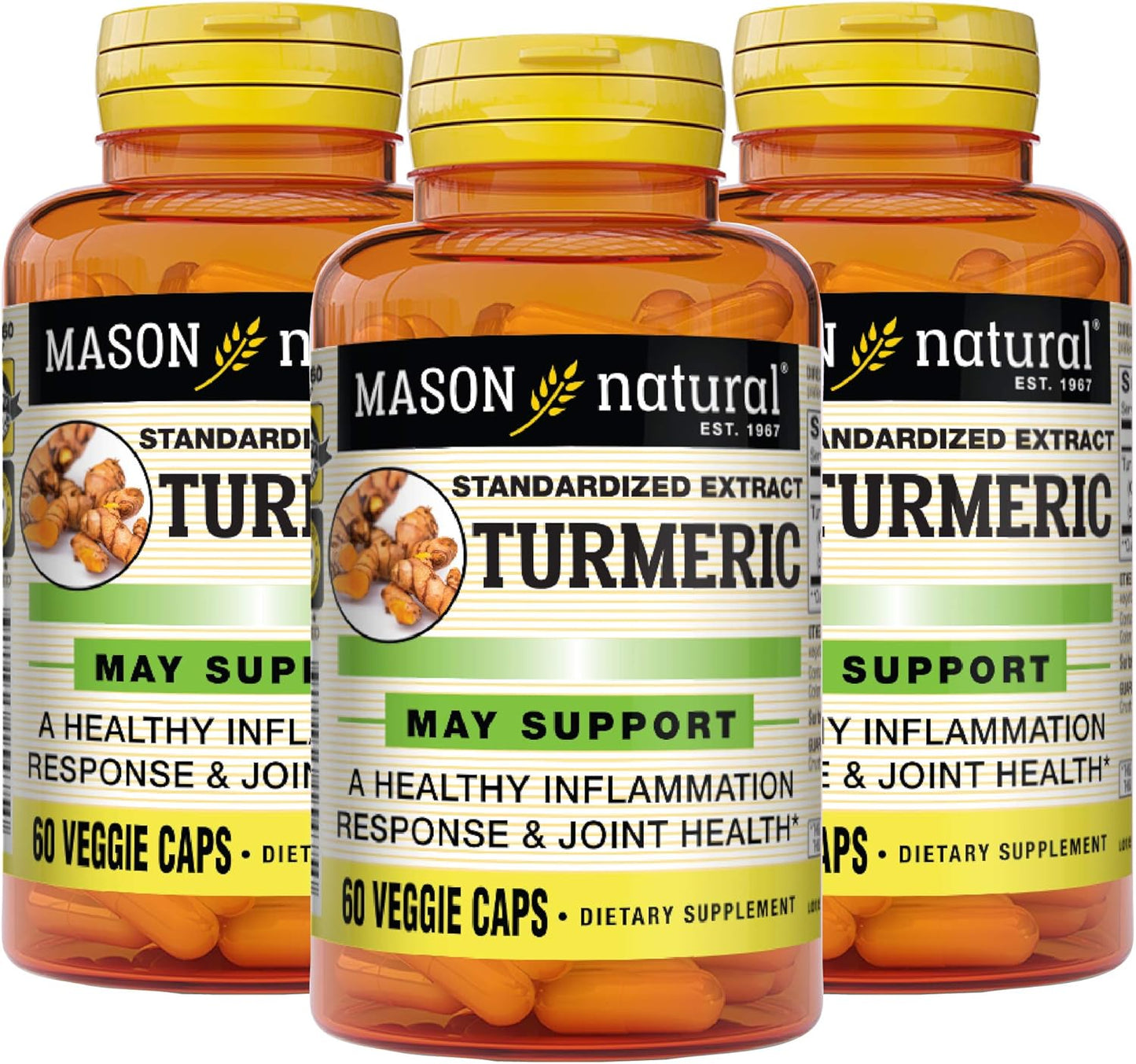 MASON NATURAL Turmeric Capsules - Supports Healthy Inflammation, Joint & Muscle Health - 180 Veggie Capsules