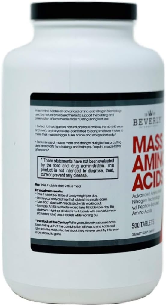 Mass Amino Acids for Muscle Recovery - 500 Tabs, Ideal for Pre-Post Workout and Meal Use