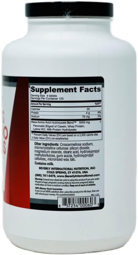 Mass Amino Acids for Muscle Recovery - 500 Tabs, Ideal for Pre-Post Workout and Meal Use