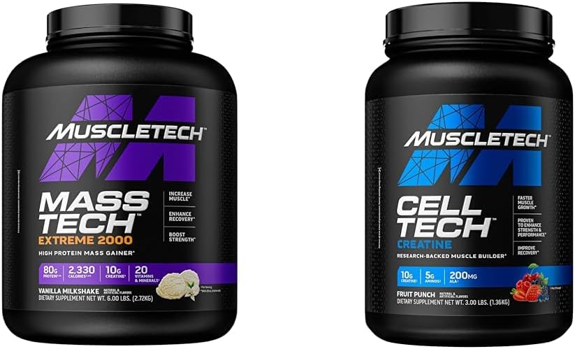 Mass-Tech Extreme 2000 Muscle Builder Bundle - Whey Protein & Creatine Monohydrate Powder for Post Workout Recovery