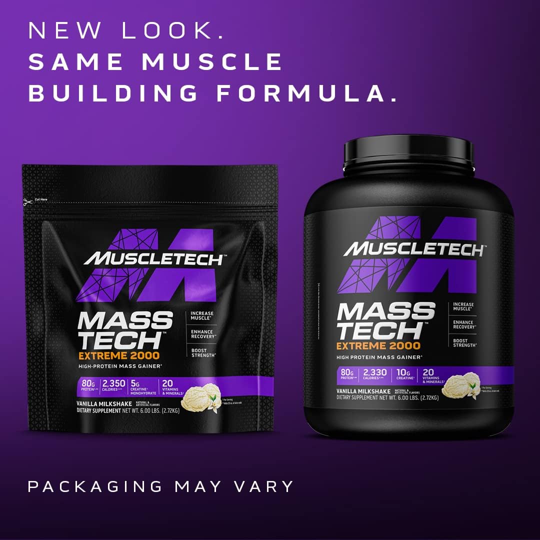 Mass-Tech Extreme 2000 Muscle Builder Bundle - Whey Protein & Creatine Monohydrate Powder for Post Workout Recovery