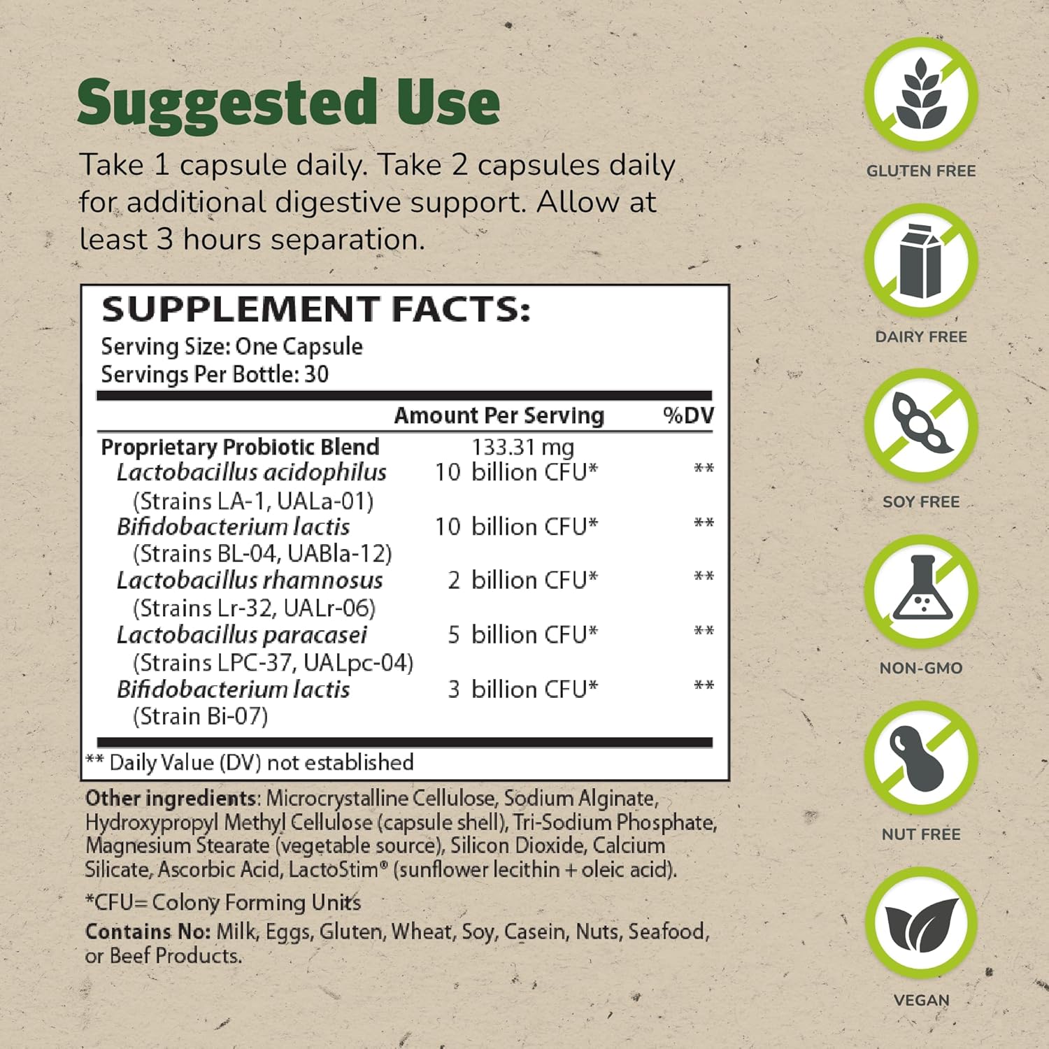 Master Supplements Theralac - 30 Capsules - Multi-Strain Probiotic for Gut Health, Gas & Bloating Relief - Gluten Free - 30 Servings