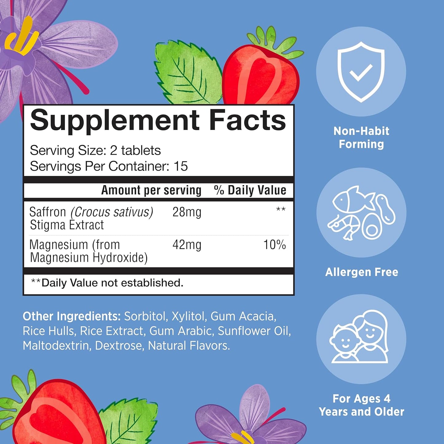 Matys Kids Relaxation Support Chewable Tablets with Magnesium & Saffron, Calm Active Mind & Body, Clean Alternative, 30 Count