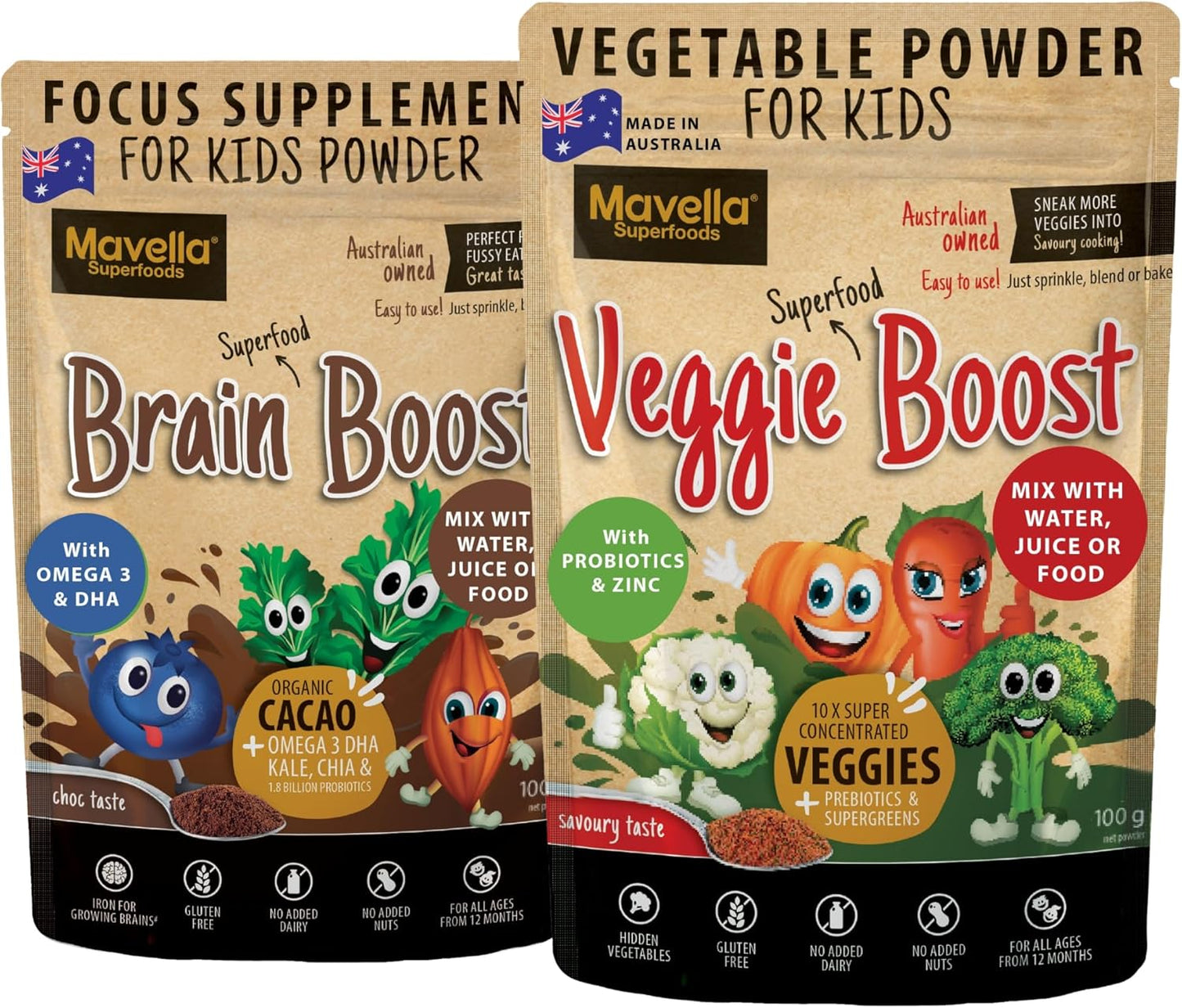 Mavella Kids Vegetable Powder: Probiotics, Fiber, Super Greens, Pea Protein, Nutritious Savoury Supplement (200g)