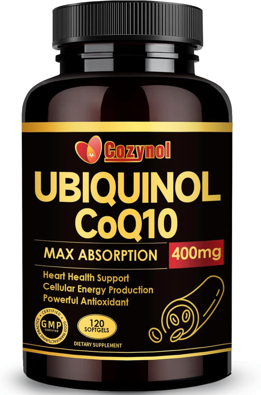 Max-Absorption Cozynol Ubiqunol CoQ10 400mg Softgels with Vitamin E & Omega-3 - Powerful Antioxidant for Heart Health & Energy - 120 Count, Non-GMO