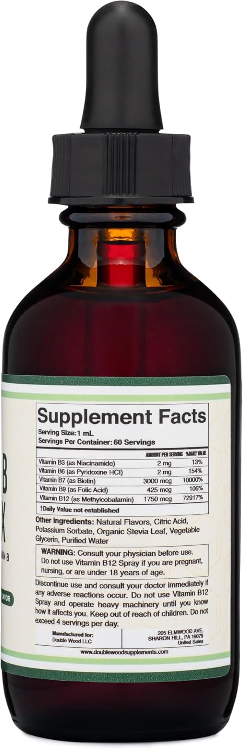 Max Absorption Liquid Vitamin B Complex Cherry Flavor - 2 FL OZ - 2 Month Supply - B3, B6, B7, B9, B12