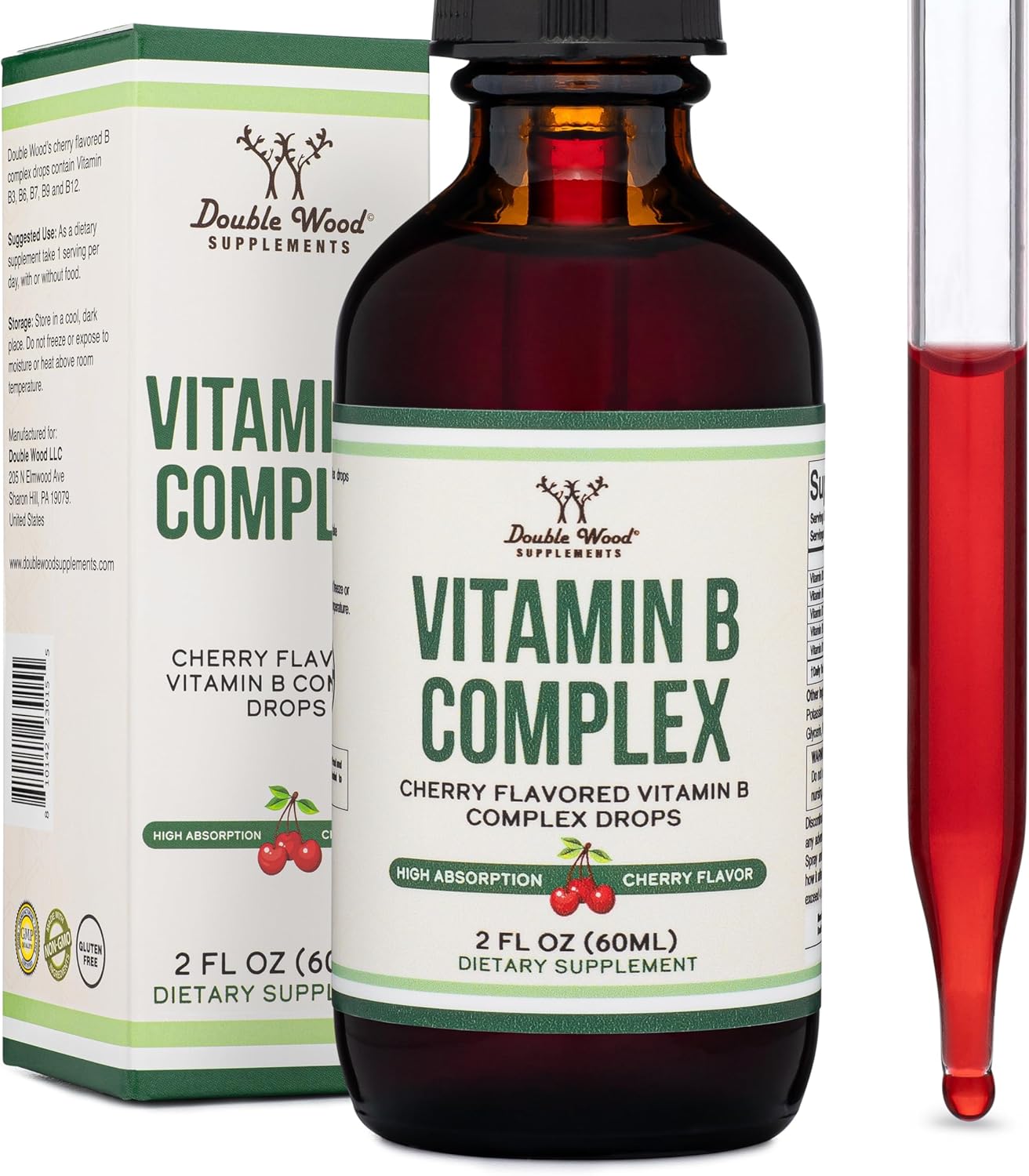 Max Absorption Liquid Vitamin B Complex Cherry Flavor - 2 FL OZ - 2 Month Supply - B3, B6, B7, B9, B12