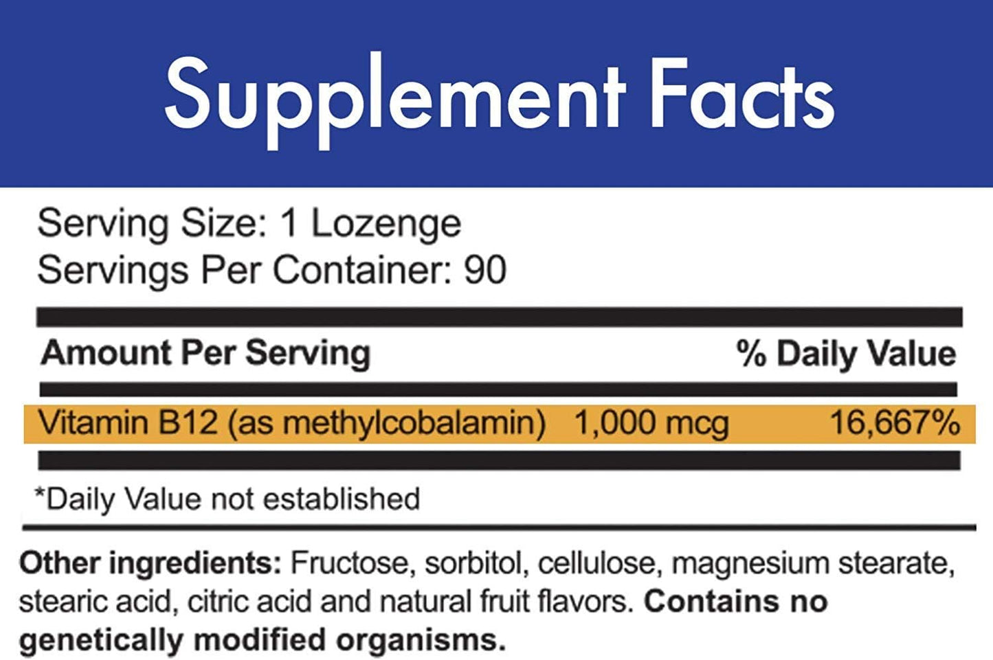 MAX-B12 Lozenges 1000 MCG - Immune, Energy, Brain Support - Stress Relief, Sleep Aid - 90 Count