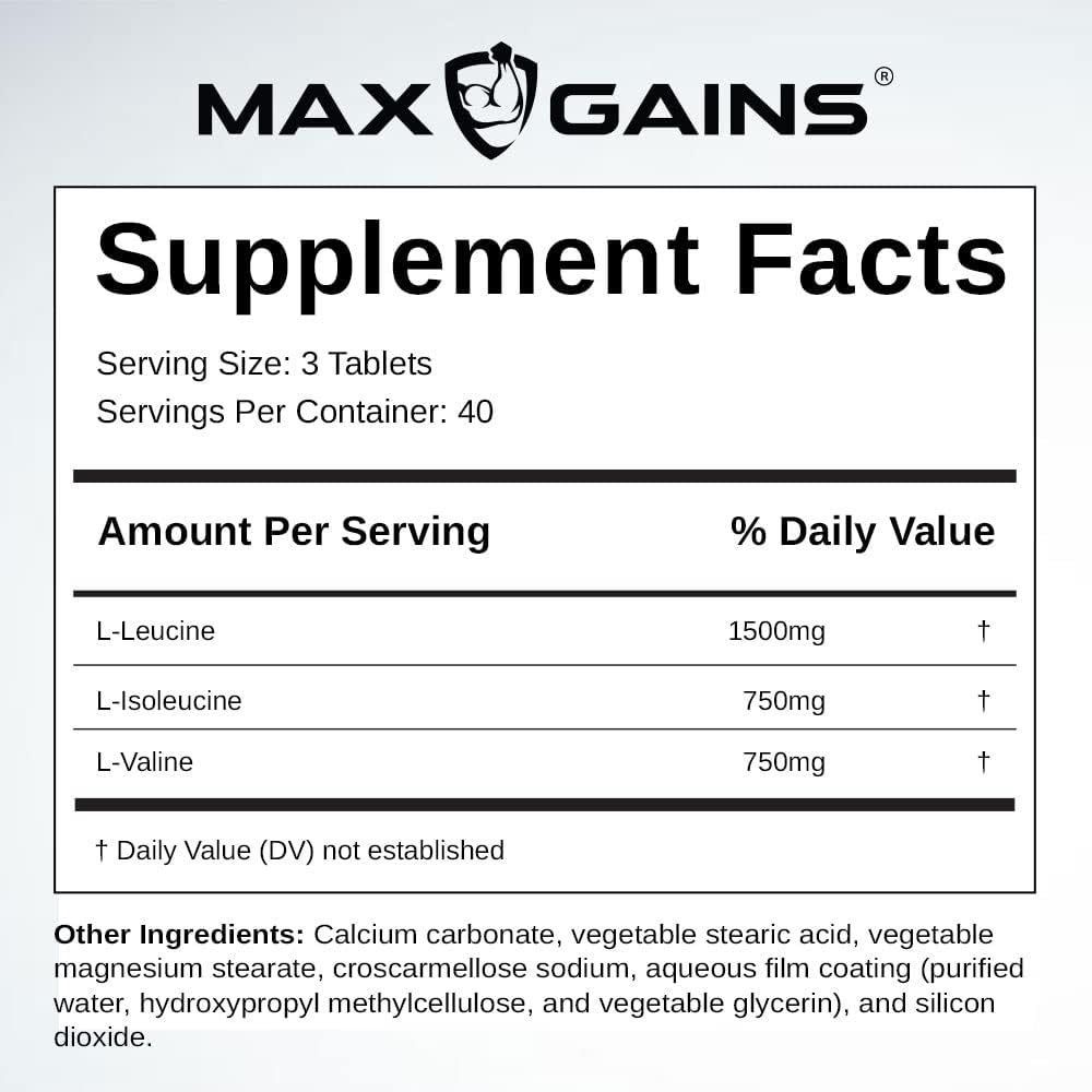MAX GAINS Promolex Natural BCAA Supplement for Lean Muscle Mass - 120 Tablets