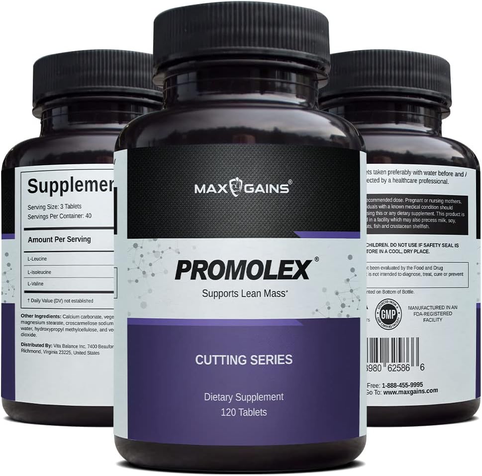 MAX GAINS Promolex Natural BCAA Supplement for Lean Muscle Mass - 120 Tablets