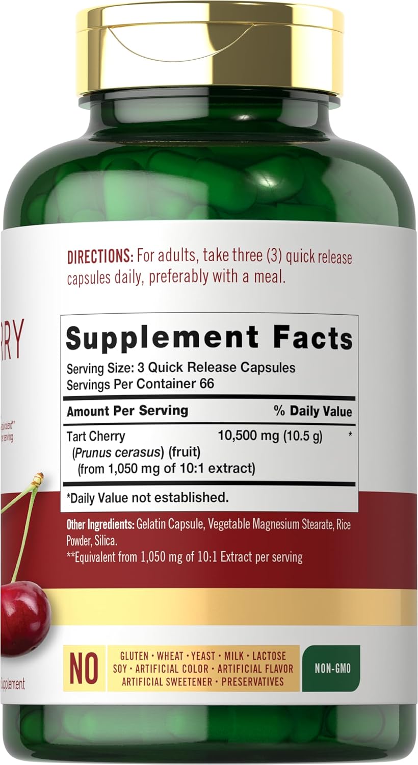 Max Potency Carlyle Tart Cherry Capsules - 10,500mg, 200 Pills - Non-GMO, Gluten Free Extract