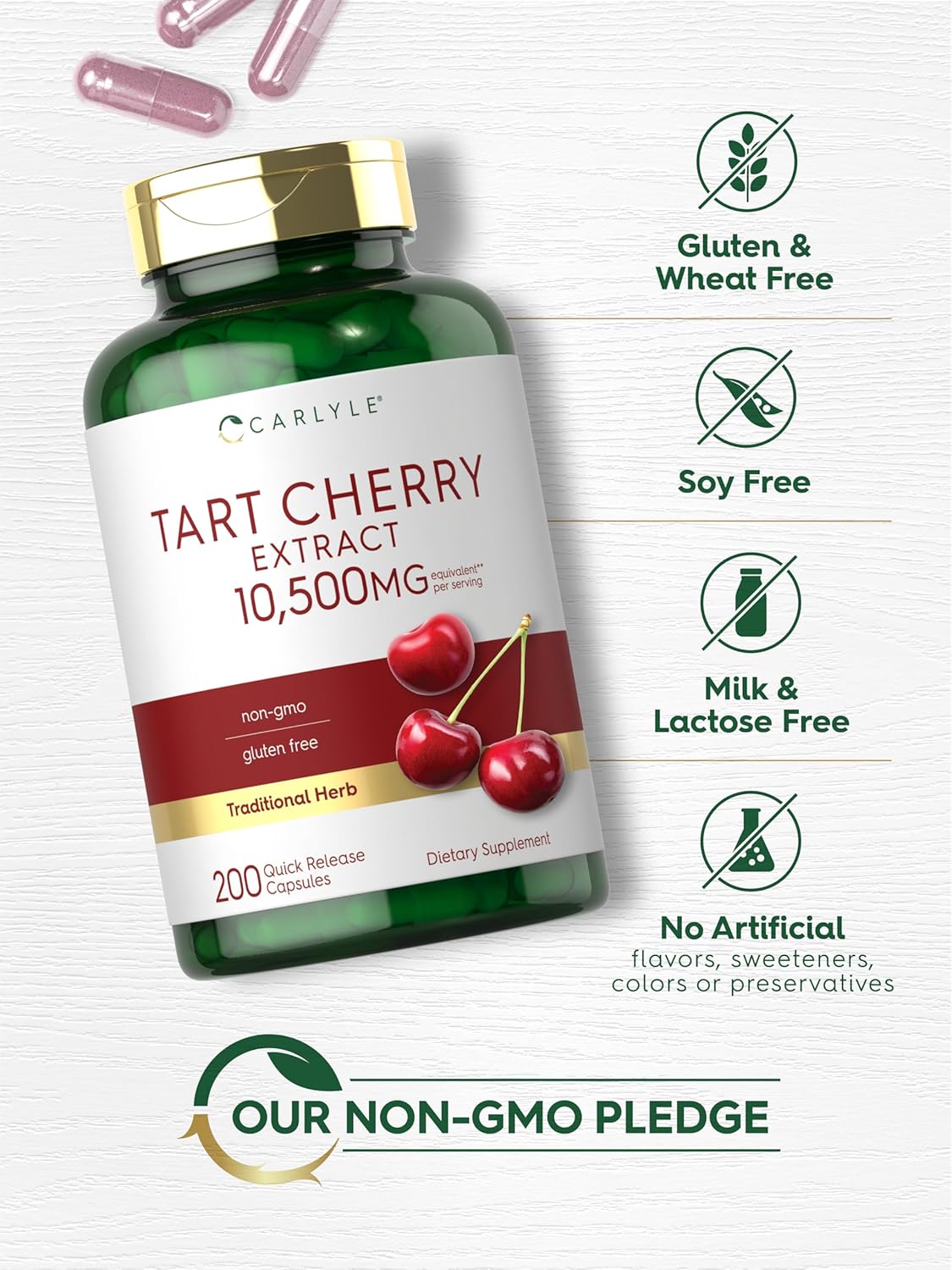 Max Potency Carlyle Tart Cherry Capsules - 10,500mg, 200 Pills - Non-GMO, Gluten Free Extract