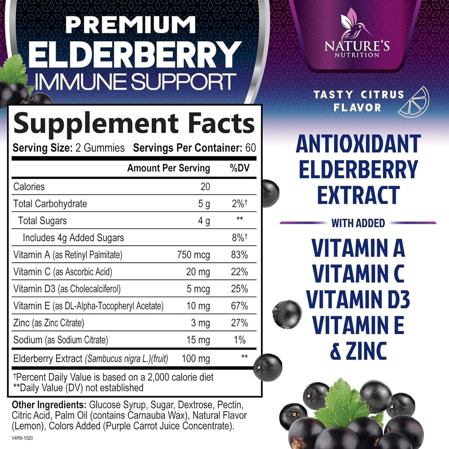 Max Potency Elderberry Gummies with Zinc & Vitamin C for Immune Support - Vegan Supplement for Adults & Kids - 120 Gummies