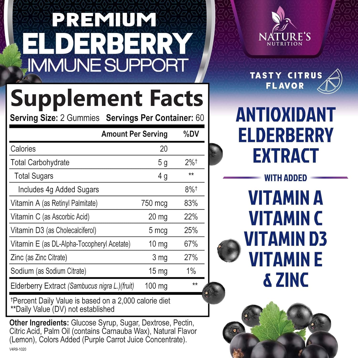 Max Potency Elderberry Gummies with Zinc & Vitamin C for Immune Support - Vegan Supplement for Adults & Kids - 120 Gummies