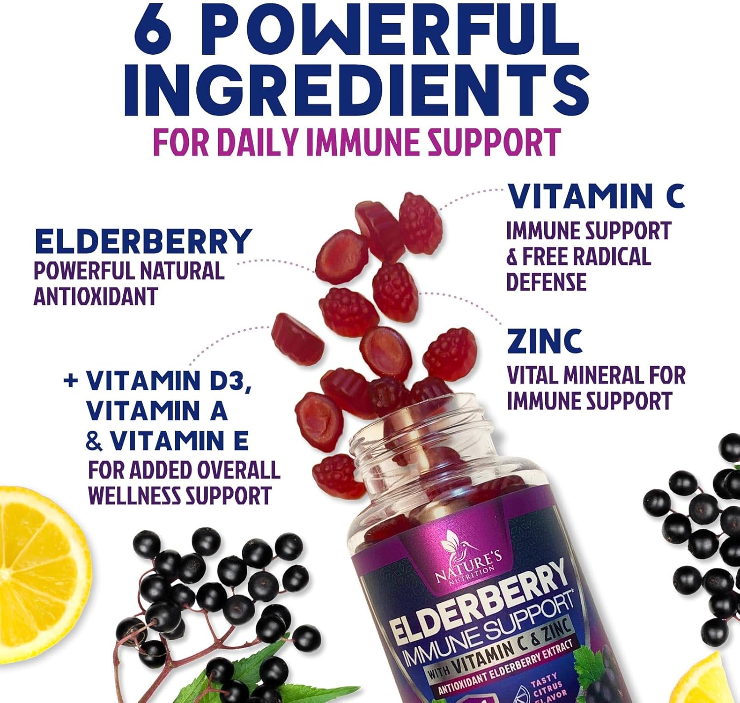 Max Potency Elderberry Gummies with Zinc & Vitamin C for Immune Support - Vegan Supplement for Adults & Kids - 120 Gummies