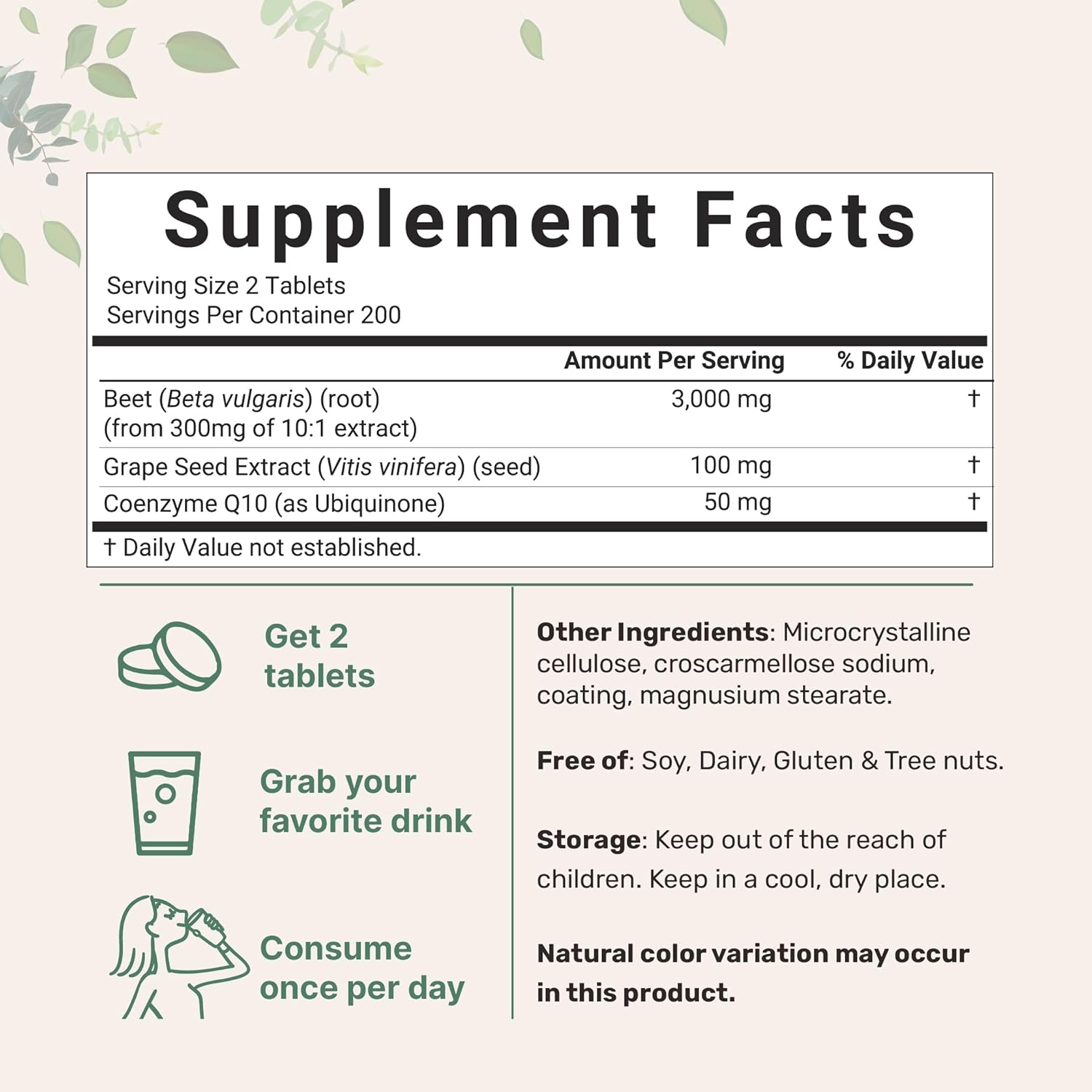 Max Strength Beet Root 3,000mg Tablets with Grape Seed Extract & CoQ10 - Energy & Heart Health Support - 400 Count - Non-GMO, Gluten Free