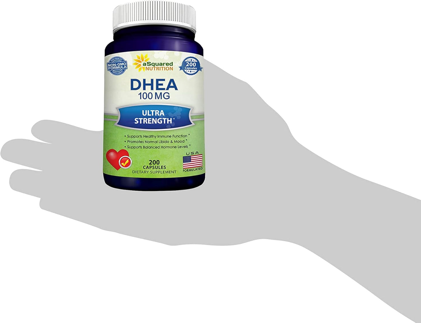 Max Strength DHEA Supplement (100mg, 200 Capsules) for Hormone Balance - Natural Pills for Metabolism, Libido, Brain, Immune Support & Energy Boost