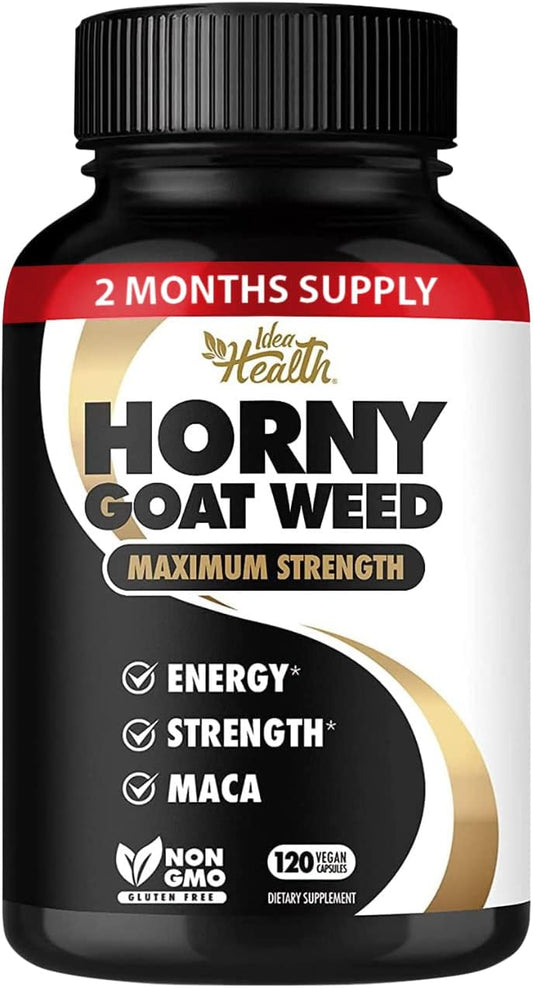 Max Strength Horny Goat Weed & Maca Energy Complex | 1275mg | 2 Month Supply | Energy & Performance for Men and Women | 120 Vegan Capsules