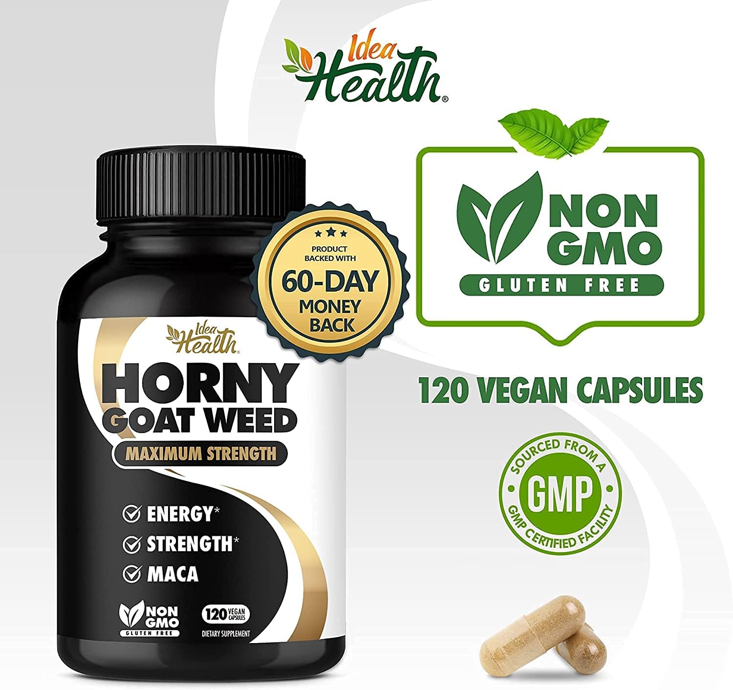 Max Strength Horny Goat Weed & Maca Energy Complex | 1275mg | 2 Month Supply | Energy & Performance for Men and Women | 120 Vegan Capsules