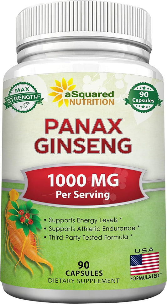 Max Strength Natural Korean Panax Ginseng Capsules - 1000mg Root Extract Complex with High Ginsenosides - Red & White Ginseng Supplement for Energy Boost - 90 Tablets