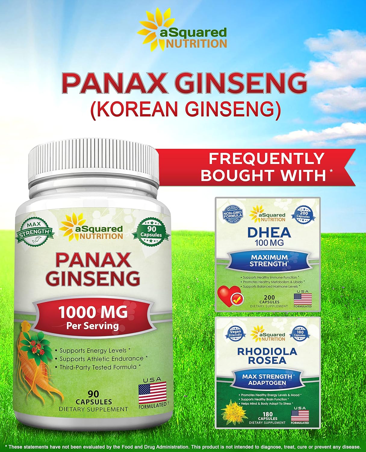 Max Strength Natural Korean Panax Ginseng Capsules - 1000mg Root Extract Complex with High Ginsenosides - Red & White Ginseng Supplement for Energy Boost - 90 Tablets