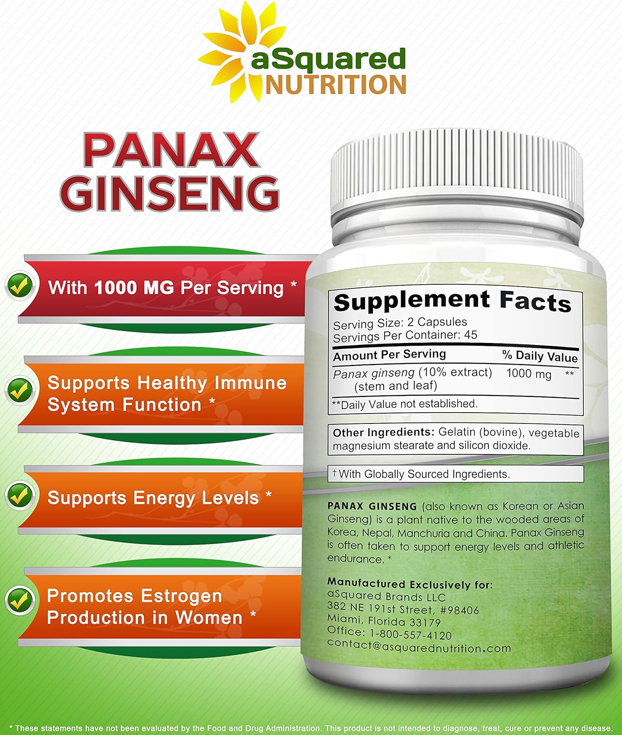 Max Strength Natural Korean Panax Ginseng Capsules - 1000mg Root Extract Complex with High Ginsenosides - Red & White Ginseng Supplement for Energy Boost - 90 Tablets