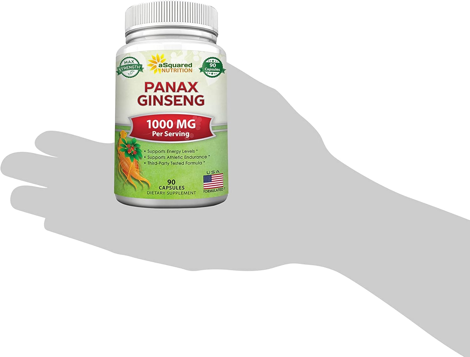 Max Strength Natural Korean Panax Ginseng Capsules - 1000mg Root Extract Complex with High Ginsenosides - Red & White Ginseng Supplement for Energy Boost - 90 Tablets