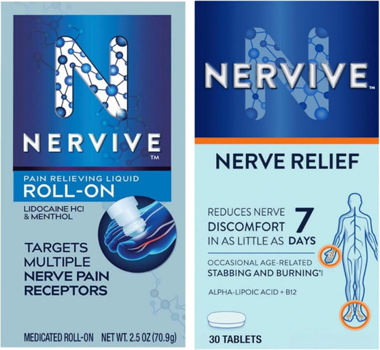 Max Strength Nervive Nerve Care Roll On for Pain Relief - 2.5oz Topical Solution with Alpha Lipoic Acid and Vitamins B12, B6, B1 - 30 Tablets