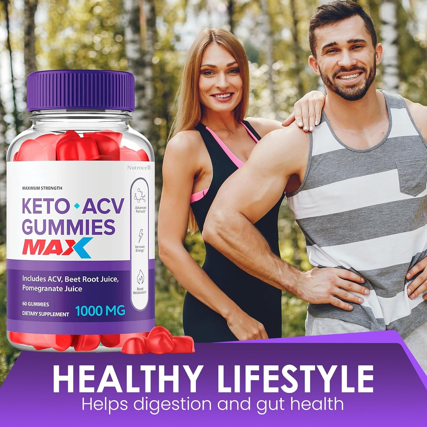 Max Strength Nutrocell Biolife Keto ACV Gummies with Pomegranate Juice and B12 - 60 Gummys Bio Lyfe Pack