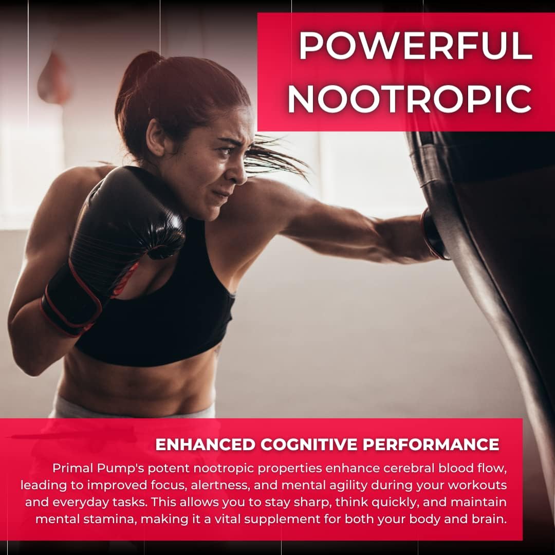 Max Strength Primal Pump Nitric Oxide Supplement for Muscle Growth, Energy & Focus - 1500mg Nootropic Blend of Nitrosigine L Arginine & Beet Root - Pre Workout N.O. Booster for Pumps & Blood Flow