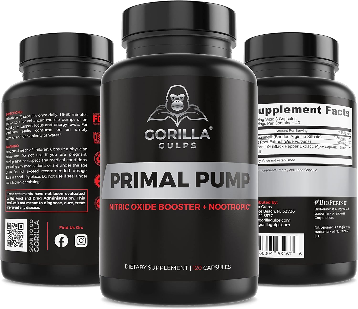 Max Strength Primal Pump Nitric Oxide Supplement for Muscle Growth, Energy & Focus - 1500mg Nootropic Blend of Nitrosigine L Arginine & Beet Root - Pre Workout N.O. Booster for Pumps & Blood Flow
