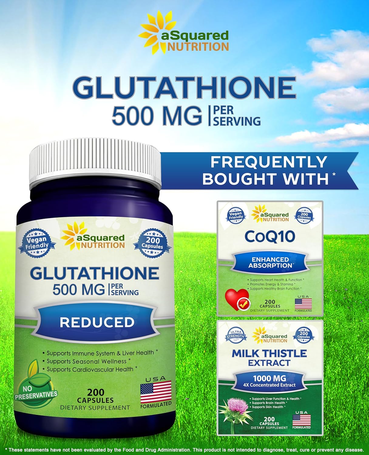 Max Strength Reduced Glutathione 500mg Supplement - 200 Capsules for Liver Health & Detox - L-Glutathione Antioxidant for Immune & Brain Support