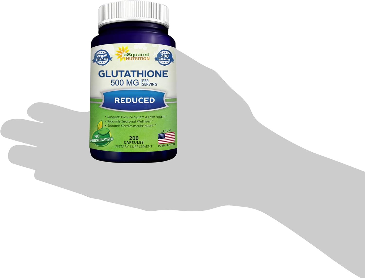 Max Strength Reduced Glutathione 500mg Supplement - 200 Capsules for Liver Health & Detox - L-Glutathione Antioxidant for Immune & Brain Support