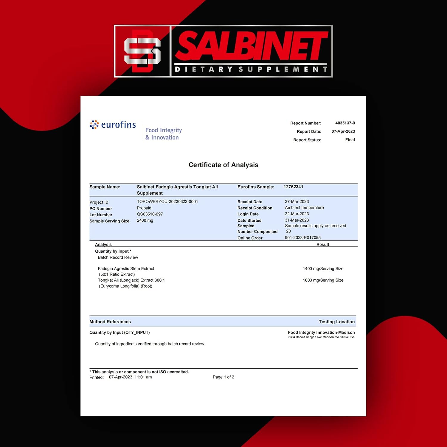 Max Strength Salbinet 2400mg Fadogia Agrestis Tongkat Ali Supplements - Third Party Tested - Boost Muscle Mass & Athletic Performance with 1400mg Fadogia Agrestis & 1000mg Tongkat Ali