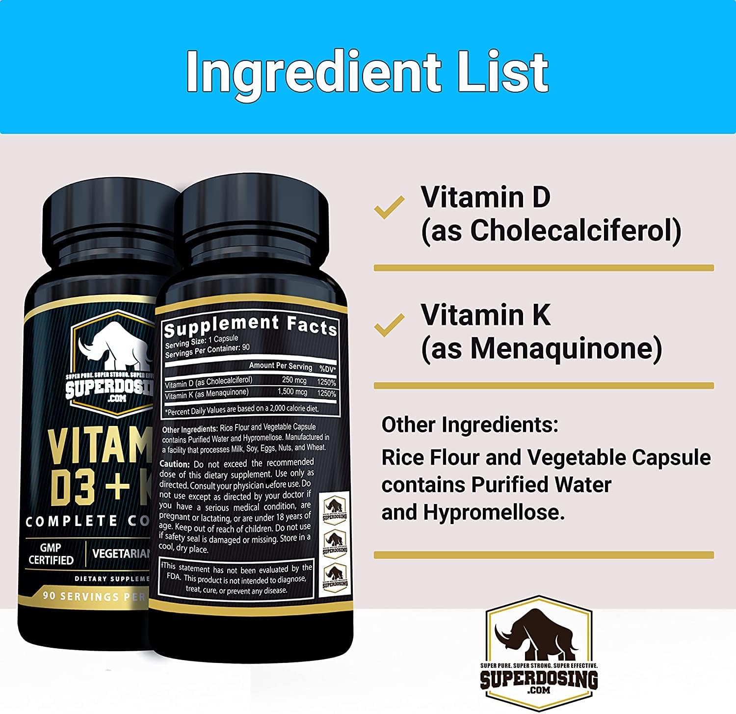 Max Strength Vitamin D3 and K2 Supplements for Immune Health - 1 Bottle Pack - SuperDosing.com